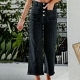 thumbnail image 2 of RYRJJ Women's Wide Leg Jean Capris High Waisted Stretchy Straight Leg Jeans Buttoned Boyfriend Baggy Cropped Denim Pants with Pocket(Black,L), 2 of 8