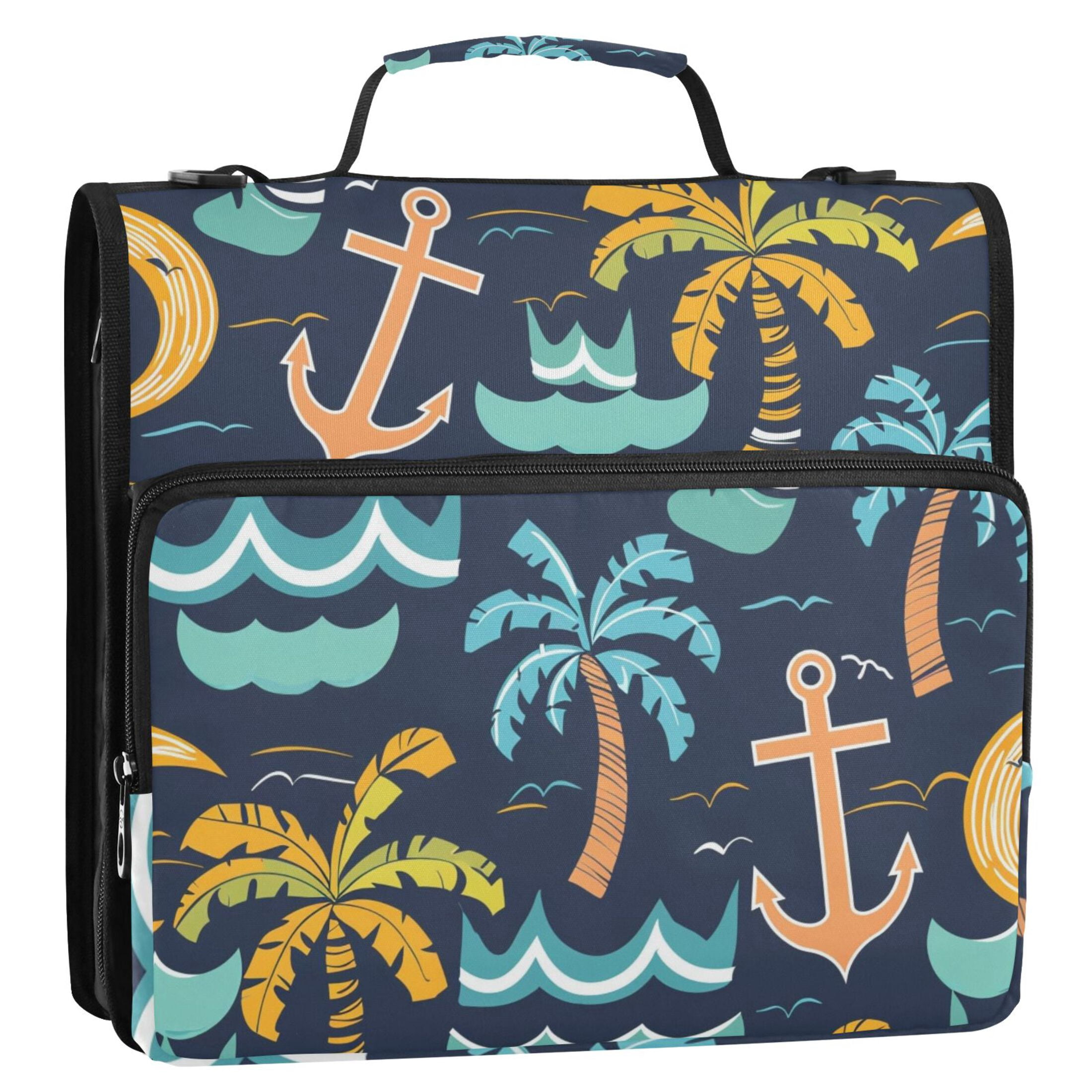 ALAZA Zipper Binder Retro Palm Trees and Spear 3 Ring Trapper Keeper File Folder Organizer Bag
