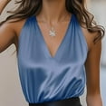 thumbnail image 5 of dazeni Womens Smooth Silk Satin Shirts Summer Camisole Tank Tops Trendy Sleeveless V Neck Blouses Dressy Casual Business Shirts Sky Blue XX-Large, 5 of 6
