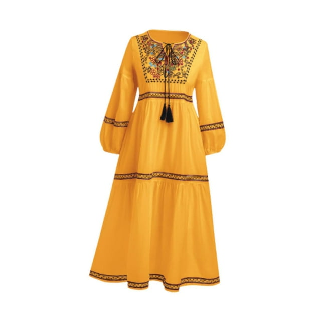 Vestido Bohemio de Manga Larga Fernando de Lino y Algodón Amarillo 116 cm