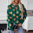 thumbnail image 4 of Women's Fall Leaf Print Sweater Batwing Sleeve Color block Crew neck Oversized Knit Pullover Top Green XL, 4 of 9