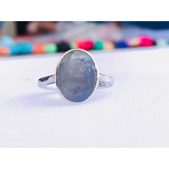 A beautiful ring is made in natural labrodorite stone in 925 sterling silver
