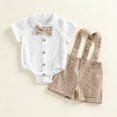 thumbnail image 2 of Coerni Baby Boys Gentleman Outfits Long Sleeve Bowtie Romper+Suspender Overalls Shorts Set Wedding Set Formal Plaid Suits, 2 of 5