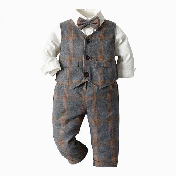 4-5 Years Infant Newborn Boy Clothes Set 3Pcs Long Sleeve Stripe Shirt Vest Tops Pants 3Pcs Kids Gentleman Bowtie Set Outfits 9 12 18 24 Months 2T 3T 4T 5T Toddler Fall Winter Outfit,Blue