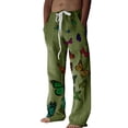 thumbnail image 2 of Cotton Linen Pants for Men 2026 Spring Summer Casual Elastic Waist Straight Leg Butterfly Print Beach Pants with Pockets, 2 of 5