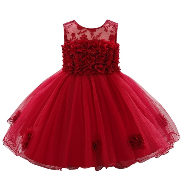 B91xZ Filles Robe Florale Enfants Robes Basiques en Coton Sans Manches, Rouge 12-24 Mois