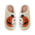 thumbnail image 4 of Fuzzy Slippers For Women Halloween Themed Pumpkin Printed Slippers Warm Lined Indoor Shoes Men Warm Cozy Winter House Slippers Bedroom Indoor House Shoes, 4 of 7