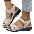 thumbnail image 1 of Platform Wedge Sandals for Women 2025 Comfortable Leather Open Toe Orthopedic Walking Work Summer Shoes, 1 of 8