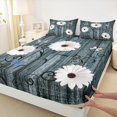 thumbnail image 3 of Manfei Rustic Flower Daisy Queen Sheet Sets,Countryside Farmhouse Lodge Flat Sheet,Blue White Queen Fitted Sheet For Girls Kids,Microfiber Bedroom Decor,4-Piece, 3 of 7