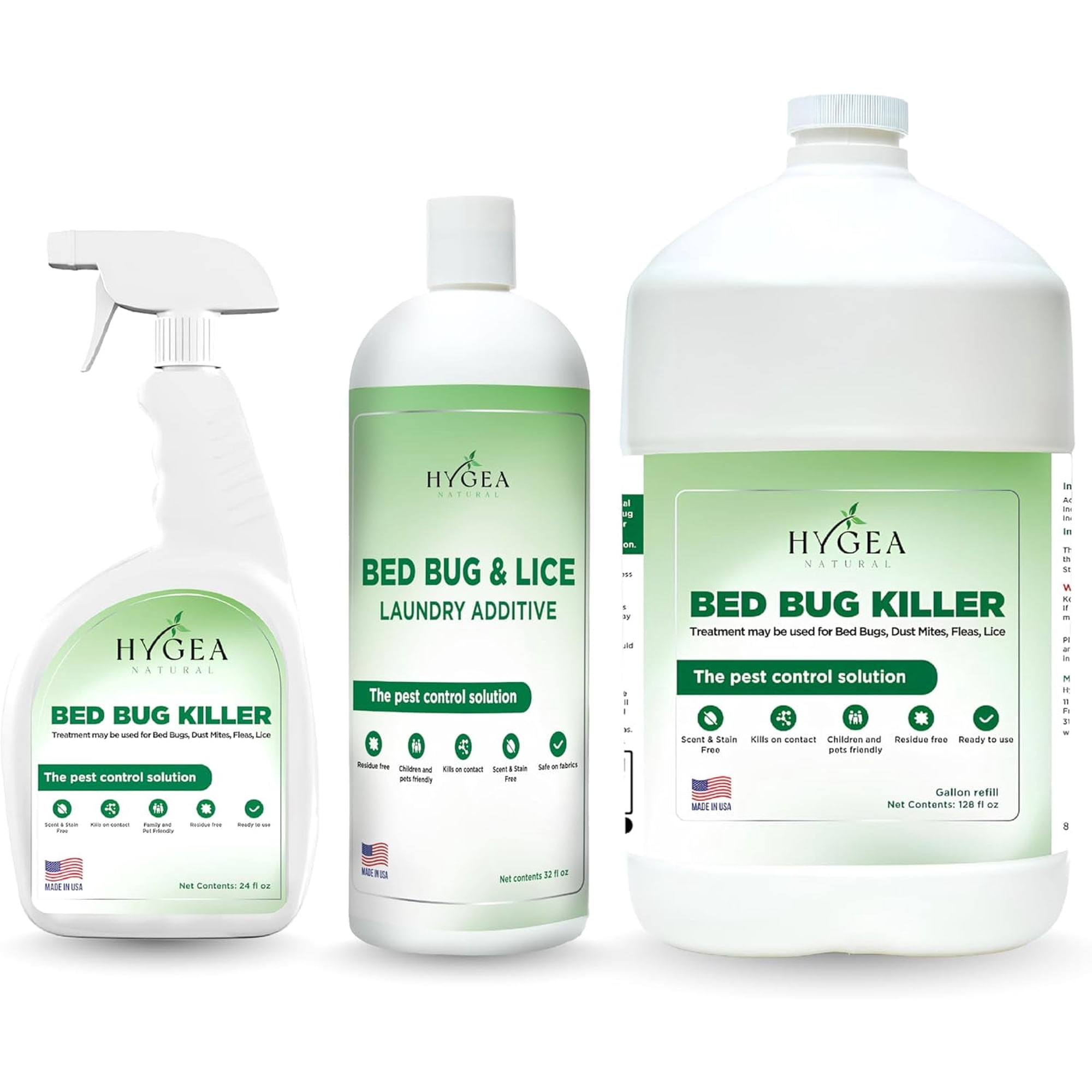 Hygea Natural Bed Bug Spray Killer & Laundry Detergent Additive, Flea Spray for Home Insect Killer Combo Kit, Regular, 3 Pack