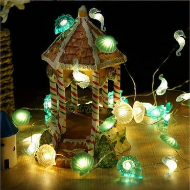 YOBOLK Outdoor String Lights Beach Ocean Nautical Themed Seashell Seahorses Decorative Lighting 20pcs LED Battery Powered Suitable For Valentines Day Wedding Holiday Party Decoration Clearance
