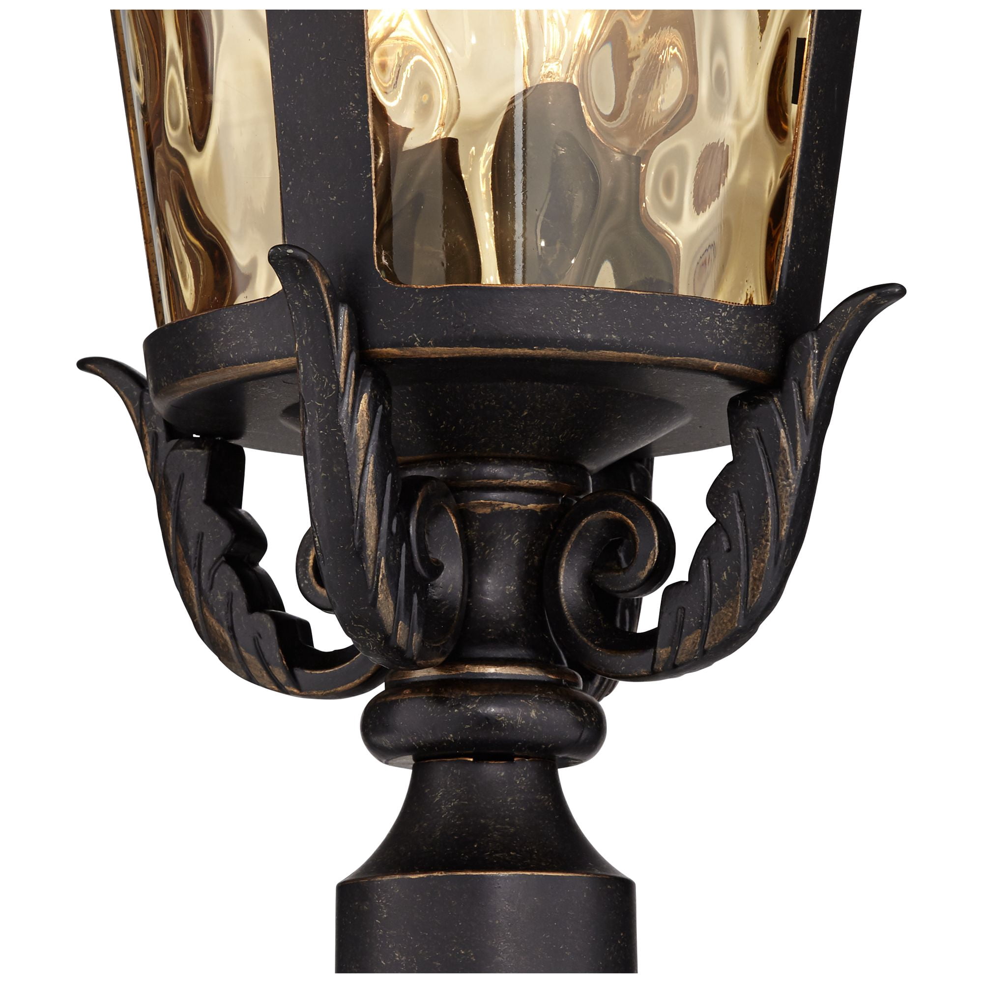John Timberland Casa Marseille Rustic Vintage Outdoor Post Light Veranda Bronze Scroll 28" Champagne Hammered Glass for Exterior Barn Deck House Home