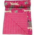 thumbnail image 2 of Indian Traditional Pure Cotton Jungle Print Kantha Quilt, Bed Cover Throw Animal Printed Kantha Quilts Multi Color, 2 of 4