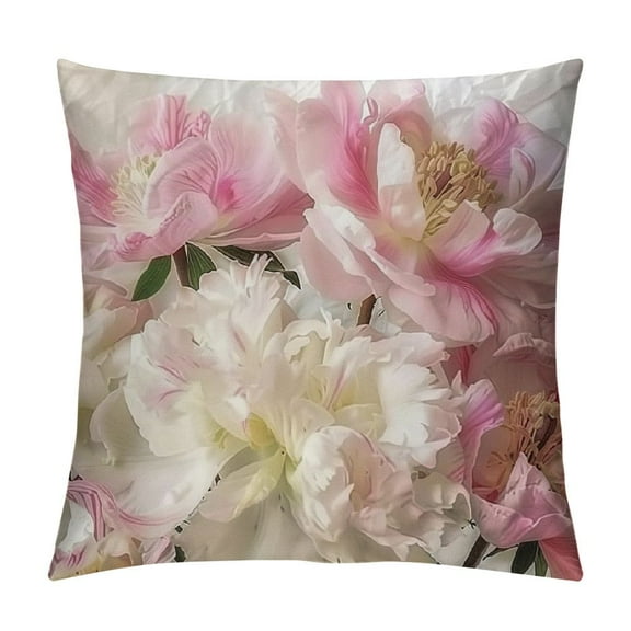 Creowell  Peonies Throw Pillow Covers Cozy Square Throw Pillowcases Home Decorative for Bed Couch Sofa Living Room Cushion Case ,Multi-Size