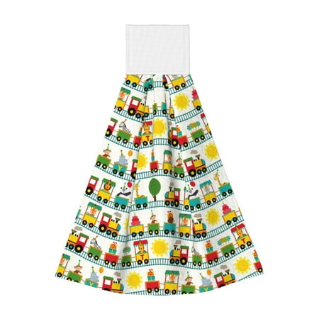 

Adobk Train With Animals Print Coral Velvet Hand Wipes Fashion Hanging Kitchen Towel for Bathroom Washcloth Absorbent Tie Towel