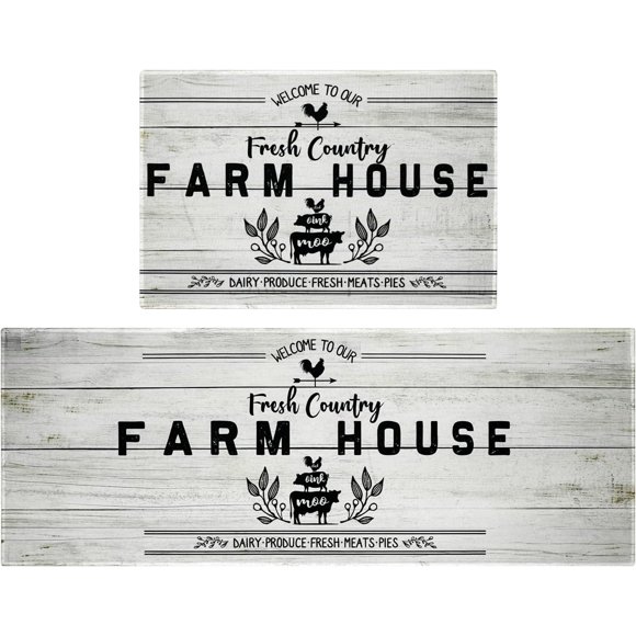 Farmhouse Kitchen Rugs and Mats Farmhouse Style Anti Fatigue Mats for Kitchen Floor Non Slip Kitchen Mat Farm House Waterproof Washable Rug Runner for Kitchen Laundry 17x30+17x47inch