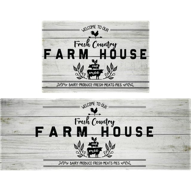Farmhouse Kitchen Rugs and Mats Farmhouse Style Anti Fatigue Mats for Kitchen Floor Non Slip Kitchen Mat Farm House Waterproof Washable Rug Runner for Kitchen Laundry 17x30+17x47inch