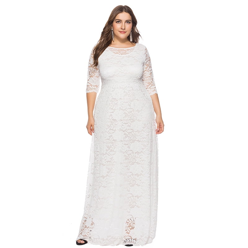 Lace Maxi Dress 3/4 Sleeve Pocket Slim 
