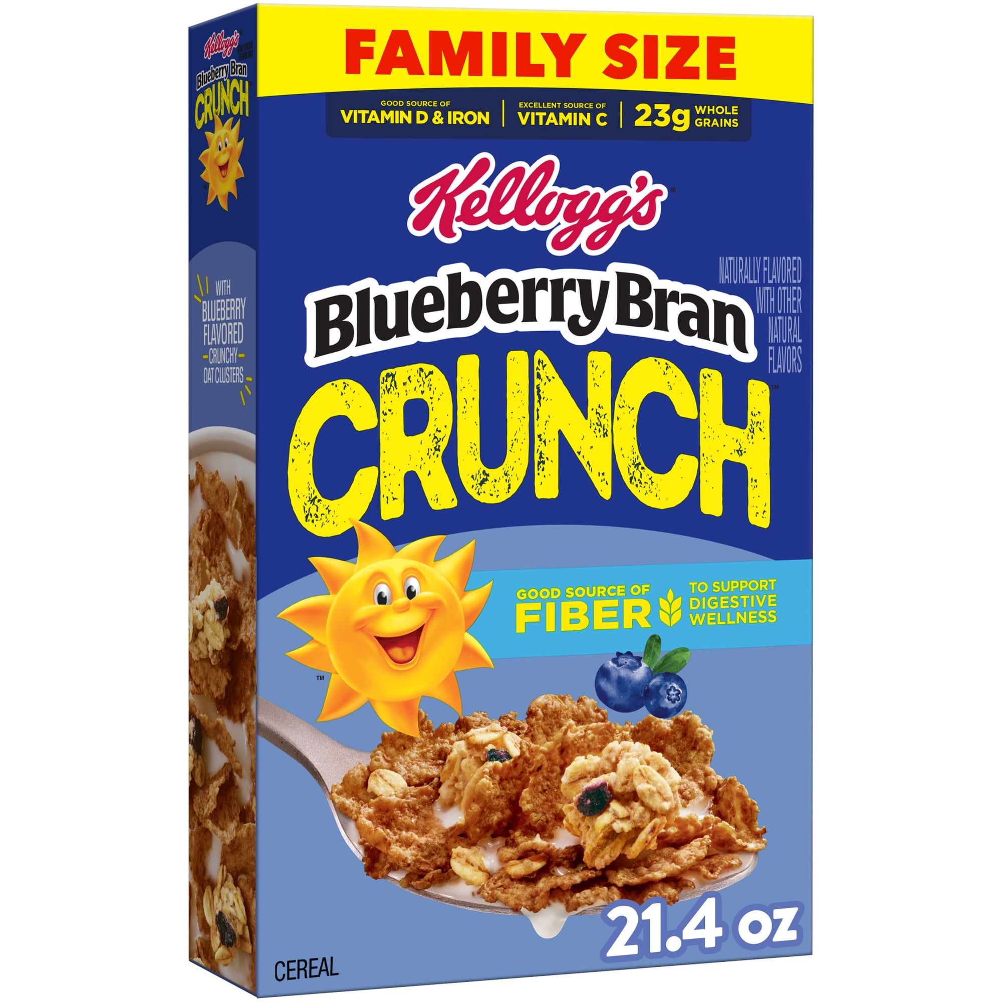 Kellogg's Blueberry Bran Crunch Crunch Original Breakfast Cereal, Good Source of Fiber, Family Size, 21.4 oz