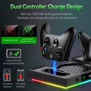 Cooling Fan & Dual Charging Stand for Xbox Series X Console & Controller,with 15 RGB Lights,Headphone Hook,Game Disc Storage