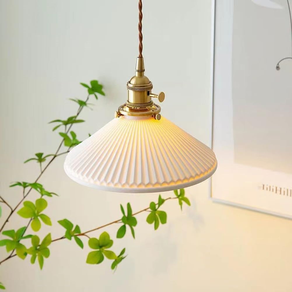 Japanese Style White Ceramic Pendant Lighting for Kitchen Island, Rustic Vintage Pendant Light Fixture for Dining Room, Retro Simple Pendant Lamp, Modern Farmhouse Pendant Light for Bar Over Table
