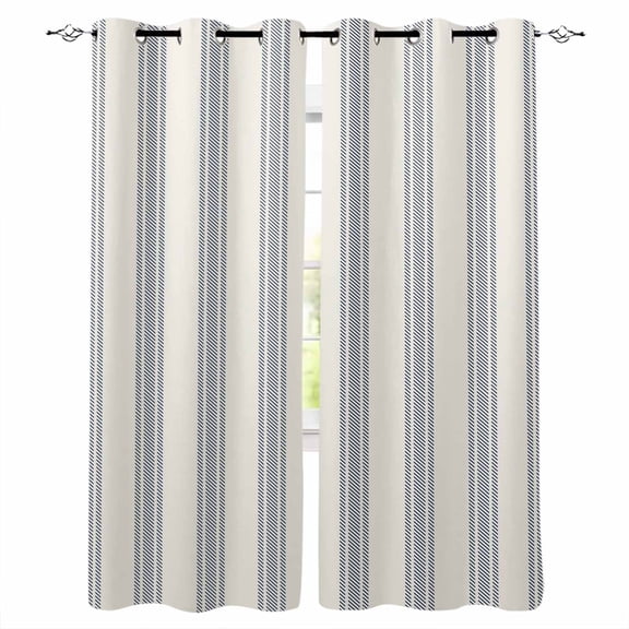 Blue Striped Blackout Curtains 72 Inches Long, Modern Stripes Farmhouse Thermal Insulated Black Out Curtains, Darkening Window Curtain Drapes for Bedroom Living Room 52"x72" 2 Panels