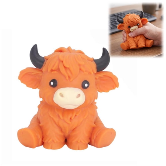 Cute Highland Cow Squishy Toy, Soft Squeeze Fidget Decompression Toy 5.9in Hand‑held Animal Stress Relief Toy