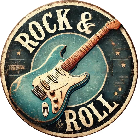 Rock & Roll Guitar Aluminum Tin Sign – Foil-Engraved Retro Wall Art for Home & Office Decor
