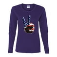 thumbnail image 2 of American Flag Peace Sign Hand Pop Culture Womens Graphic Long Sleeve T-Shirt, Purple, Large, 2 of 3