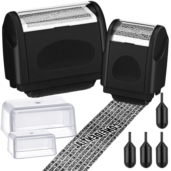 2 Pack Identity Protection Roller Stamp Identity Theft, Confidential, Privacy Roller Stamp Information Blocker and 4 Pack Refill Ink for ID Account Data Address Security(Yellow)