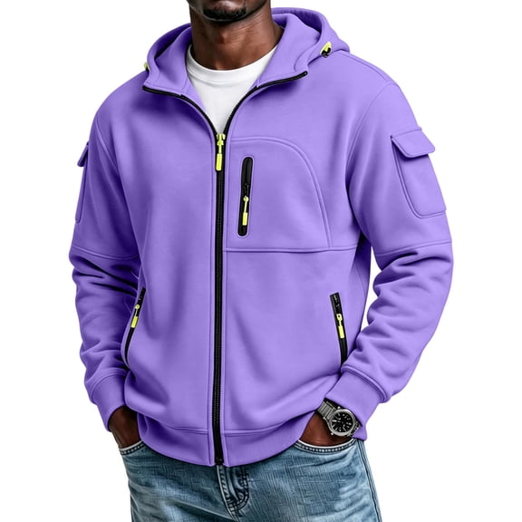 Lumtrix Mens Full Zip Hoodie Oversized Lightweight Fleece Hooded Sweatshirt Novelty Loose Fit Holiday Workout, Vintage Jackets Purple M