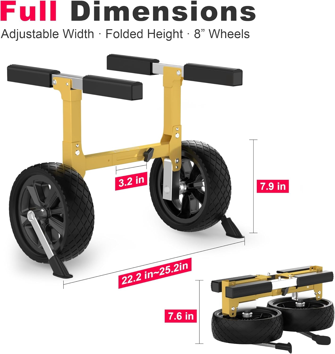 GanFindX Heavy Duty Kayak Cart | Canoe Trolley Carrier with Solid Foam Wheels & Upright Crossbar | Kayak Accessories Transport Dolly