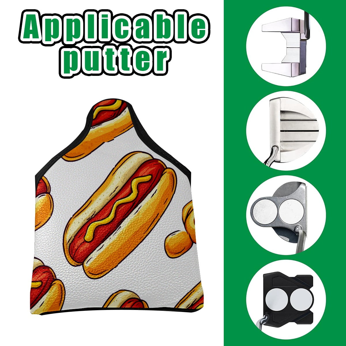 Golf Mallet Putter Cover Premium Leather Waterproof Golf Putter Head Cover with Magnetic Closure Cute Hot Dog