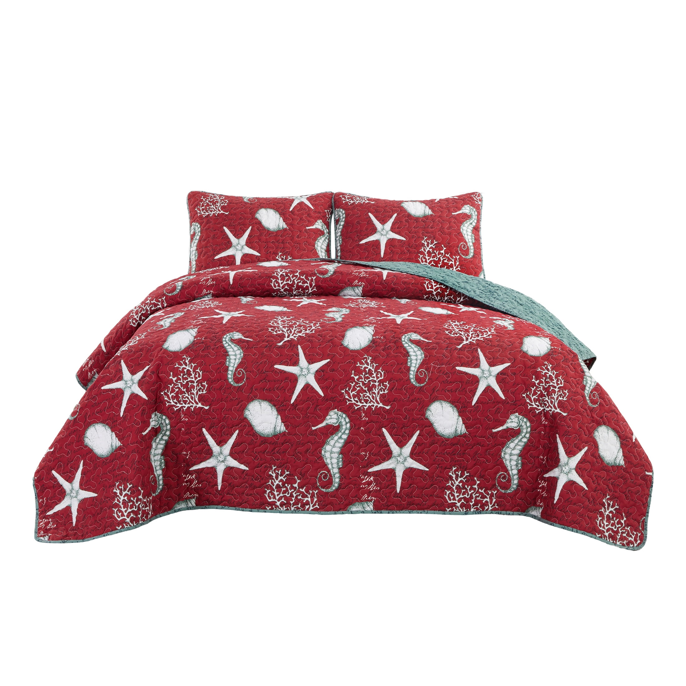 Videri Home Christmas Style Lightweight Microfiber Quilt Set, Soft & Breathable Bedspread, All Season Use, Machine Washable (Red, Full/Queen)
