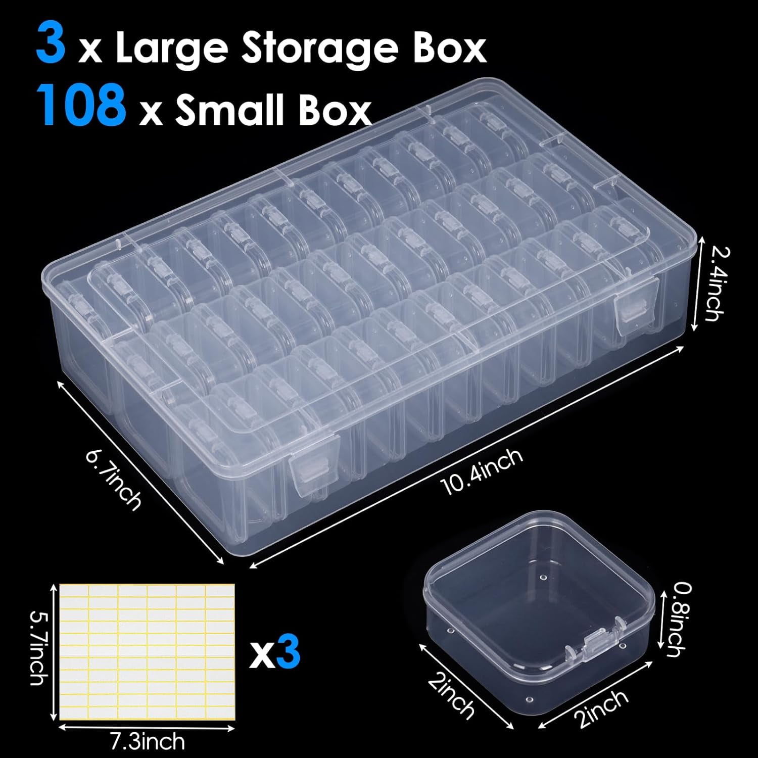 Bead Organizer Box, 108Pcs Small Clear Plastic Bead Storage, Mini Craft Storage Containers Boxes with Hinged Lid and Labels for Bracelets, Making DIY Jewelry Craft Nail, Screws, Seeds