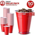 thumbnail image 2 of JJEAN-Red Plastic Cups Disposable, 16oz (50 Count) Heavy-Duty, Large Party Cup Pack Bulk Pack for Drinking Punch, Soda, Wine, Beer, 4th of July, Halloween, 2 of 4