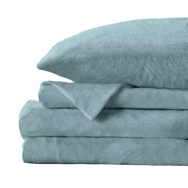 Great Bay Home Solid Velvet Plush Warm and Cozy Fleece Sheet Set (Full, Blue Surf)
