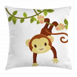 Nursery Throw Pillow Cushion Cover Cute Cartoon Monkey Hanging On
