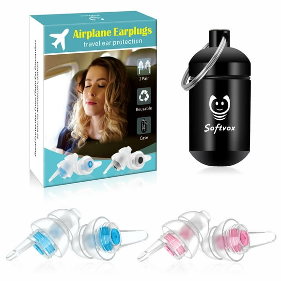 Softvox Airplane Ear Plugs Pressure Relief 2Pairs, Airplane Travel Essentials, Prevent Ear Pain While Flying, Reusable Soft Plane Earplugs Earbuds for Adults Kids 12+ Tiny-Ears, 25 dB Noise Reduction