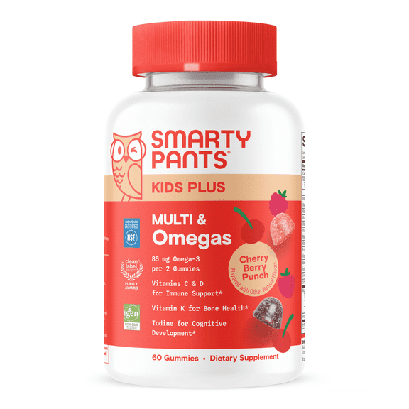 SmartyPants Kids Plus Multivitamin & Omega Gummies, New Look & Improved Formula, 60 Ct