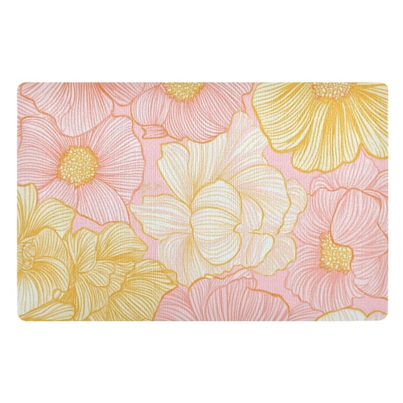 Soft Pink and Yellow Flowers Floor Door Mat Outdoor Indoor for Home Entrance Welcome Mats 32"x20"