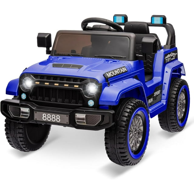 Ourlova Camion pour Enfants 12V à 4 Roues, Télécommande, 3 Vitesses, Lumières LED, Musique, MP3, à Batterie - Bleu Profond