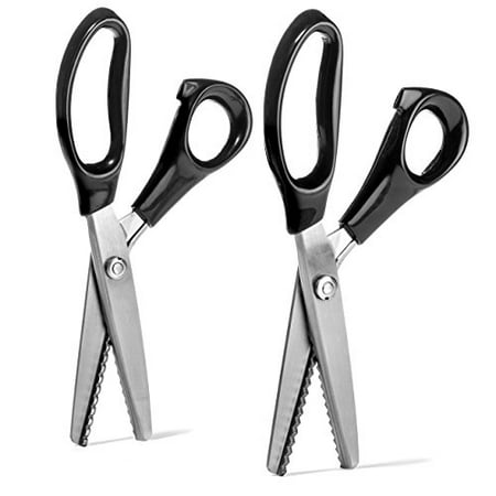 Pinking Shears, 2-Pack, Serrated and Scalloped, Best Stainless Steel Professional Blades, Sewing Scissors, Craft Scissors, (Best Scissors For Cutting Snowflakes)