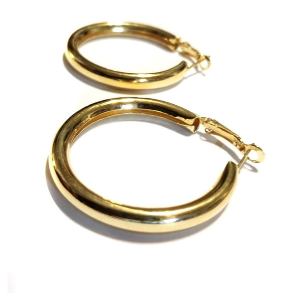 Thick Hoop Earrings Round Gold Tone 2.25 inch Hoop Earrings