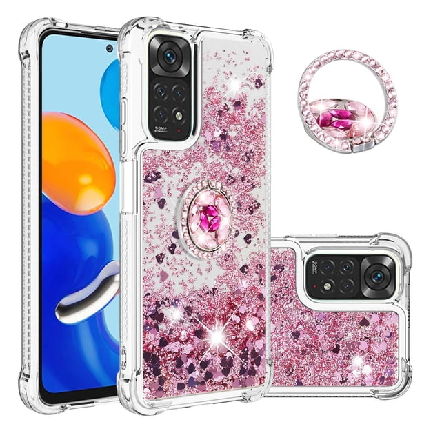 Funda para Xiaomi Redmi Note 11 4G/Note 11S 4G con Brillo Líquido Flotante, Purpurina, Parachoques y Anillo Giratorio Soporte