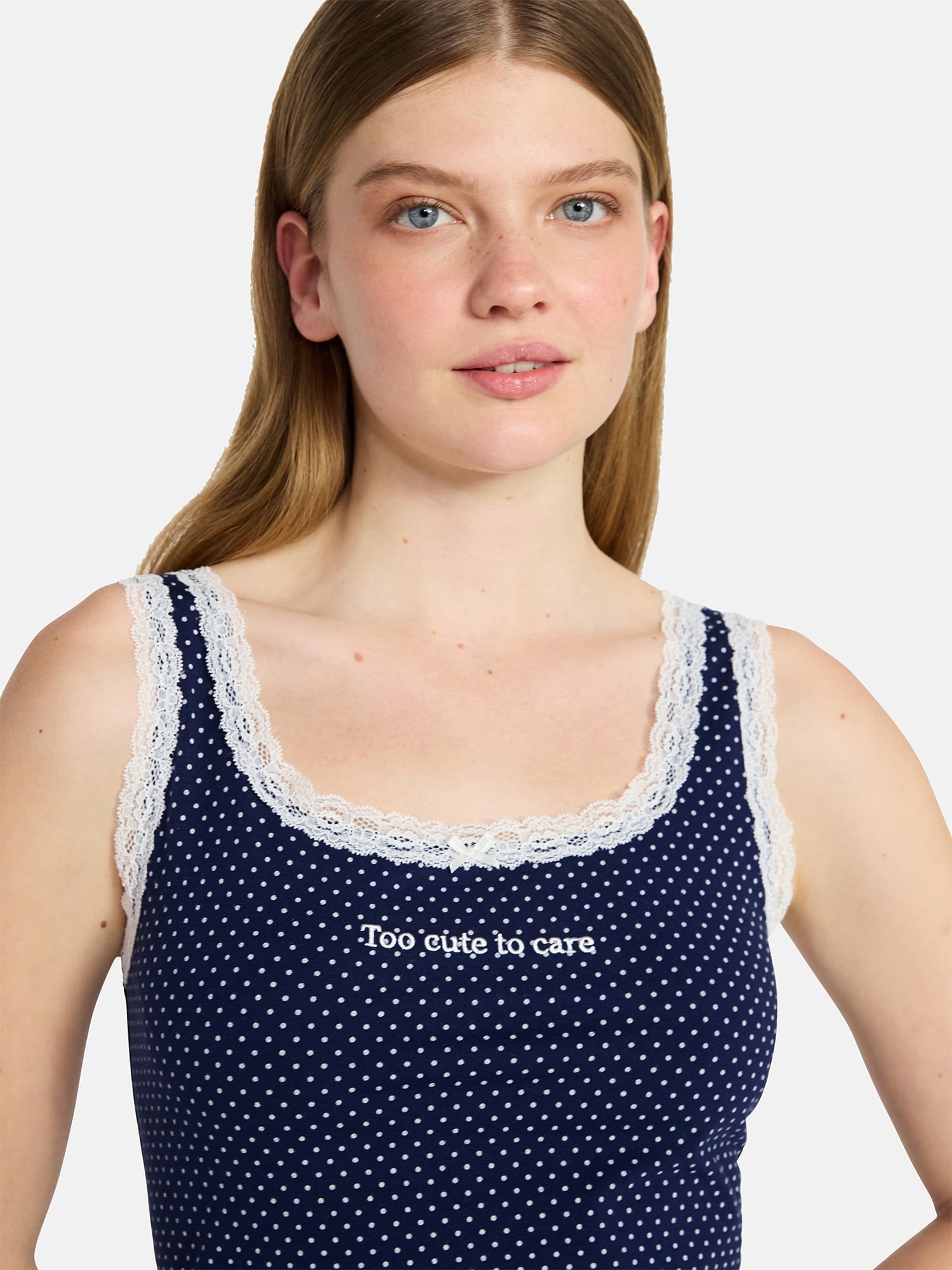 No Boundaries Single Jersey Lace Sleep Tank Top, Women's XXS-3X