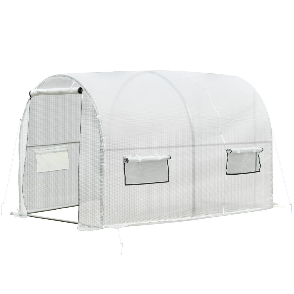 Outsunny 10' x 7' x 6' WalkIn PE Greenhouse with 2 Rollup Zipper