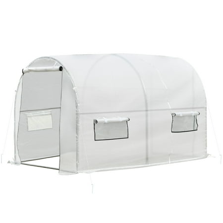 Outsunny 10' x 7' x 6' Walk-In PE Greenhouse with 2 Roll-up Zipper Doors & 6 Roll-up Windows for Plants, White -  US845-393V020131