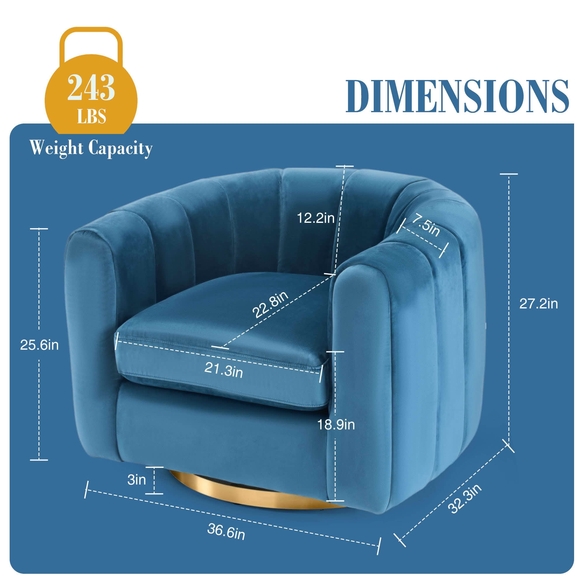 MAYEERTY Single‑Seat Rotary Sofa, Velvet Fabric Upholstered 360 Degree Swivel Accent Chair for Living Room Bedroom