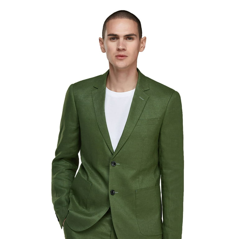 Men Olive Green Linen Suit Slim Fit Business Prom Dinner Tuxedo Wedding Suit  s